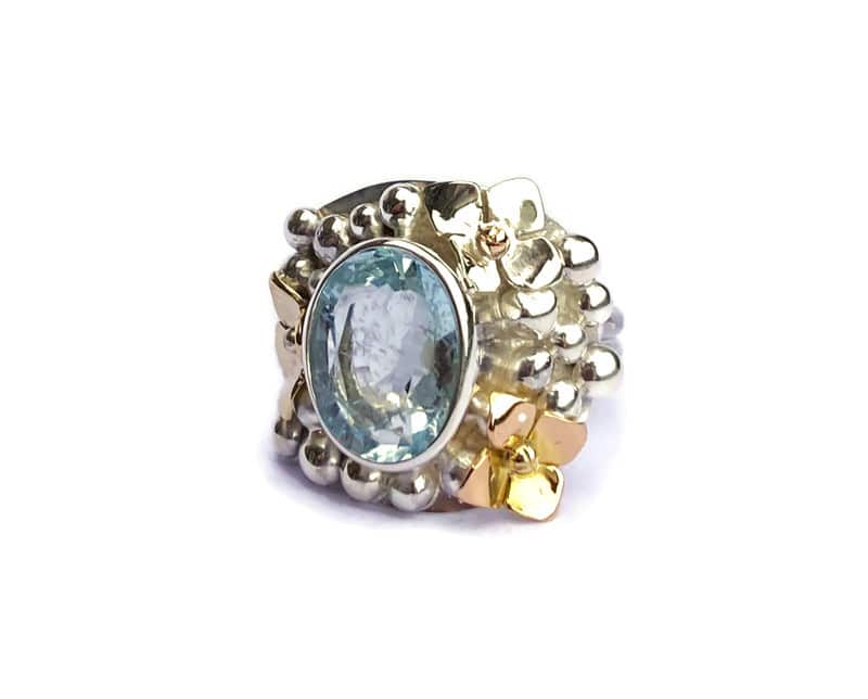 Hydrangea aquamarine cocktail ring